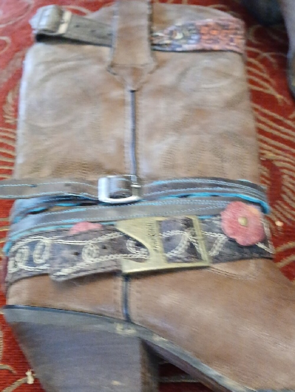 Durango Brown Leather Floral Embellished Heeled Boots 7.5 - Picture 4 of 5